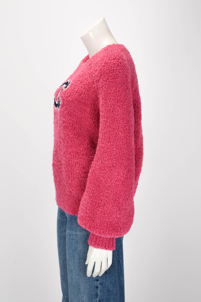 Chanel Pink Wool CC Teddy Sweater FR 44