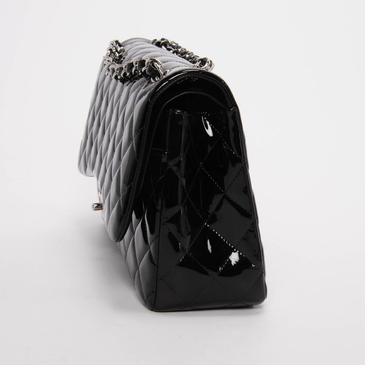 Chanel Black Quilted Patent Large Double Flap Bag