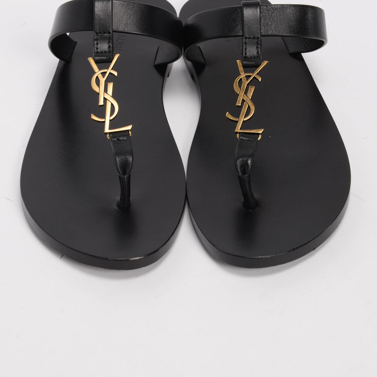 Saint Laurent Black Leather Cassandre Slides 40