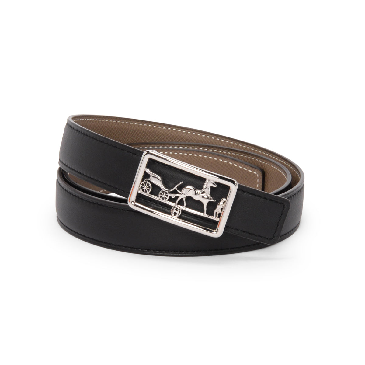 Hermes Black & Etoupe Box & Epsom Belt & Caleche Buckle