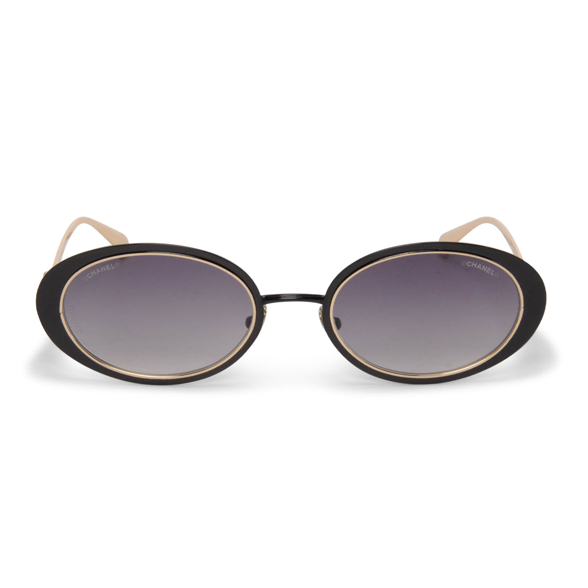 Chanel Black & Gold Oval Crystal CC Sunglasses
