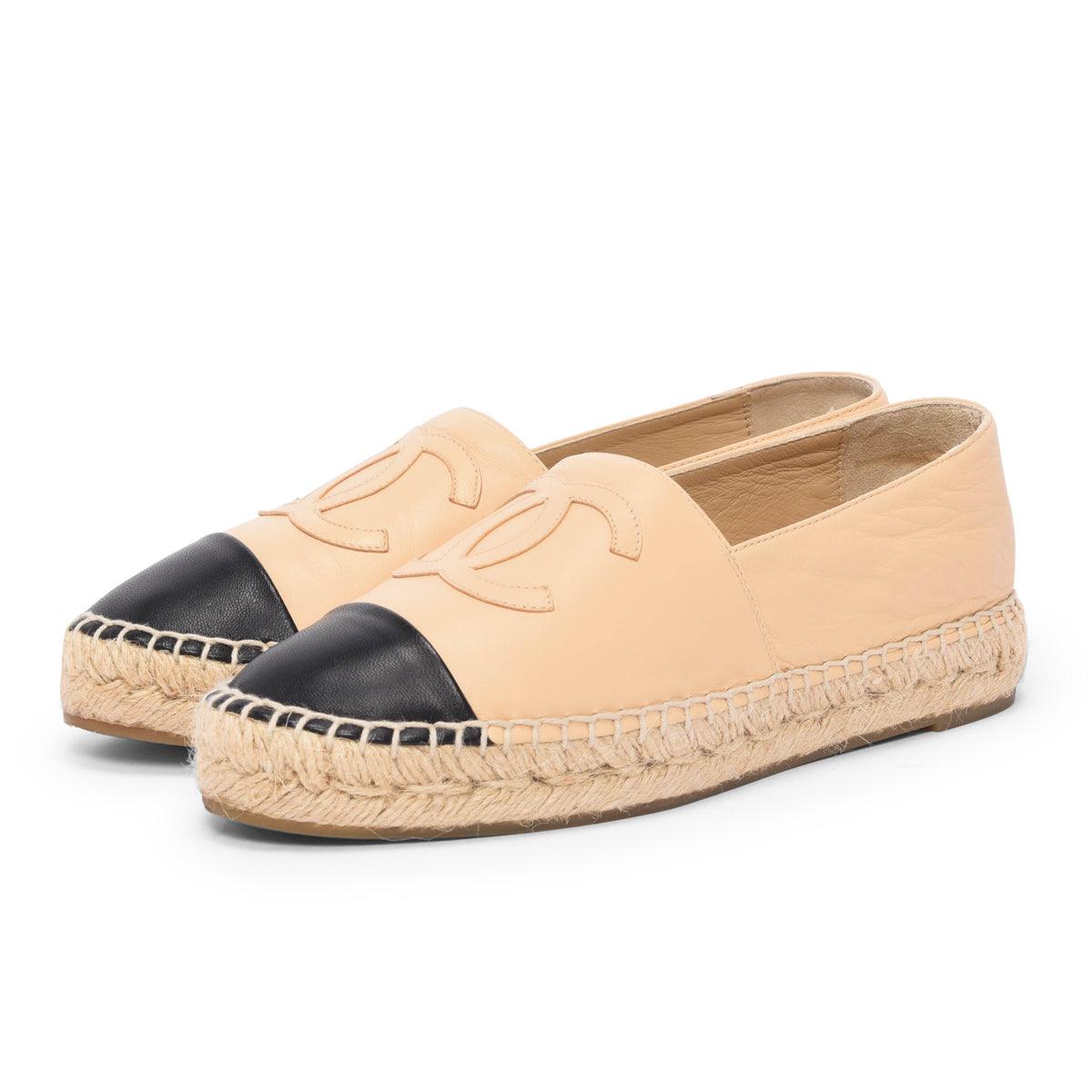 Chanel Beige & Black Lambskin CC Espadrilles 36