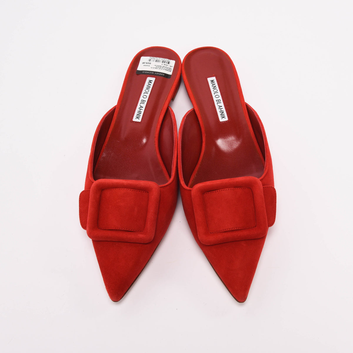Manolo Blahnik Red Suede Maysale Buckle Mules 40