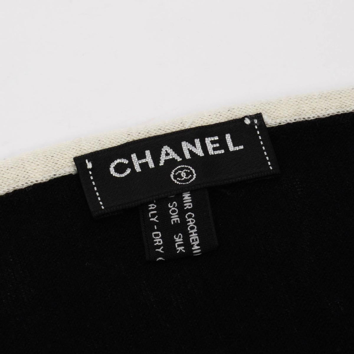 Chanel Black & Ivory Cashmere & Silk CC Shawl