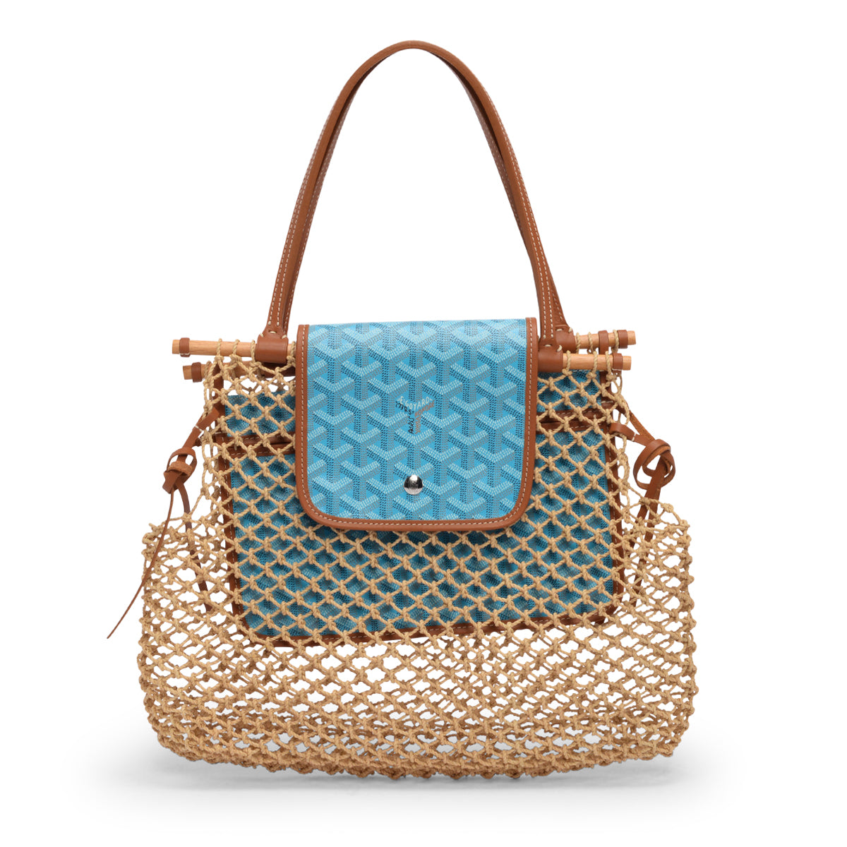 Goyard Turquoise Goyardine Canvas & Raffia Mesh Aligre Tote