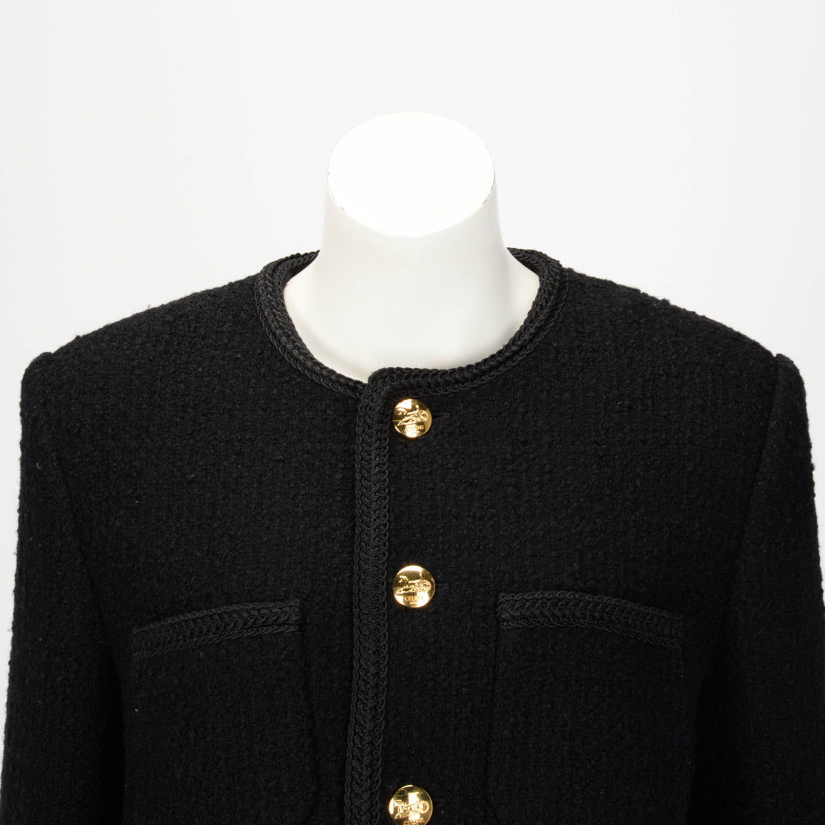 Celine Black Boucle Tweed Chasseur Jacket FR 42
