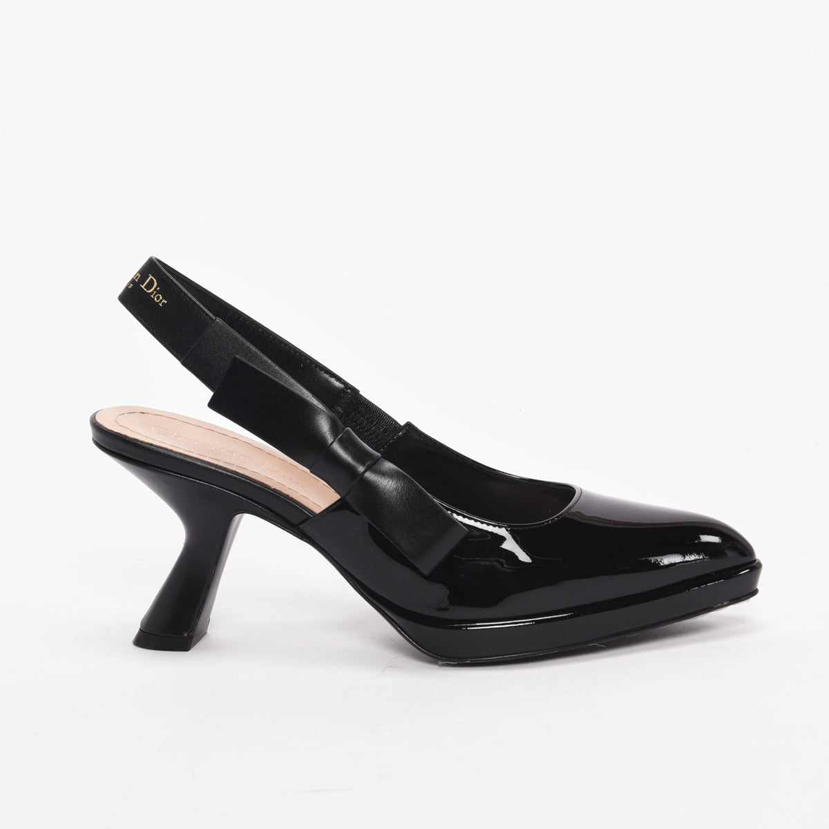 Dior Black Patent Sweet D Slingback Pumps 37