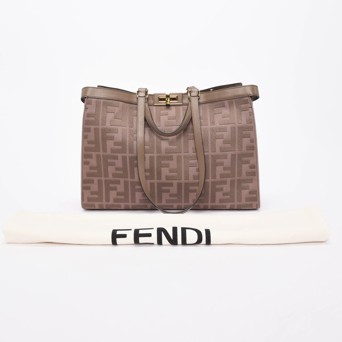 Fendi Taupe Canvas King FF Embroidered Medium Peekabo X- Tote