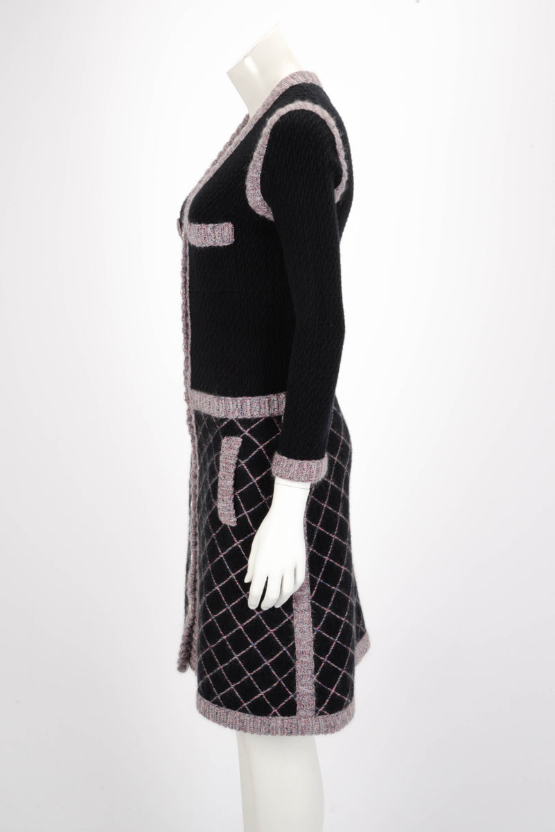 Chanel Black & Purple Cashmere Camellia Button Dress FR 36