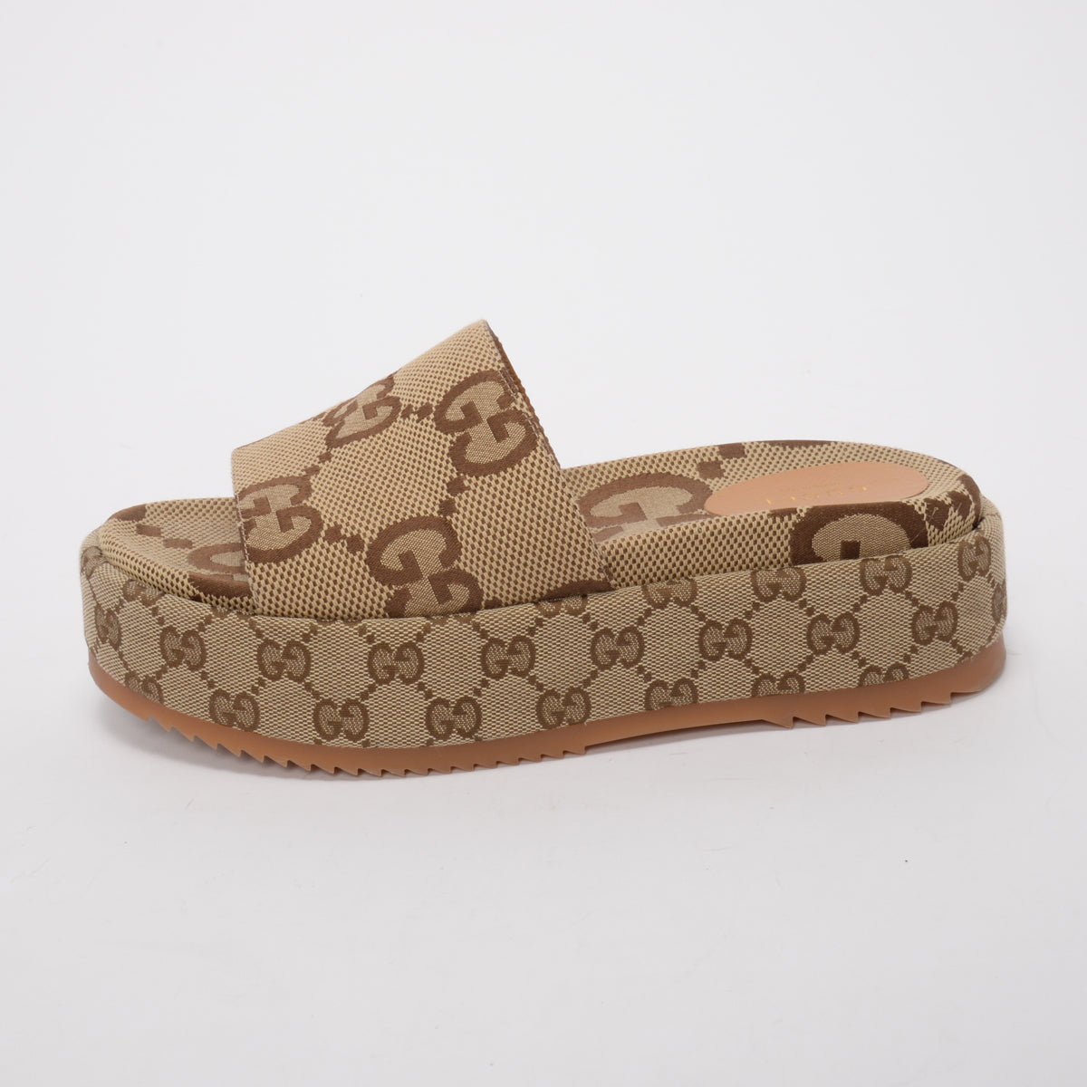 Gucci Beige GG Canvas Platform Slide Sandals 38