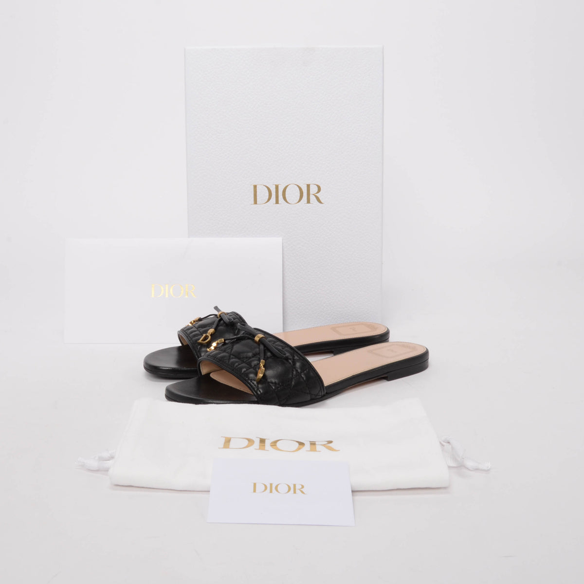 Dior Black Lambskin Dior Cannage Slides 40