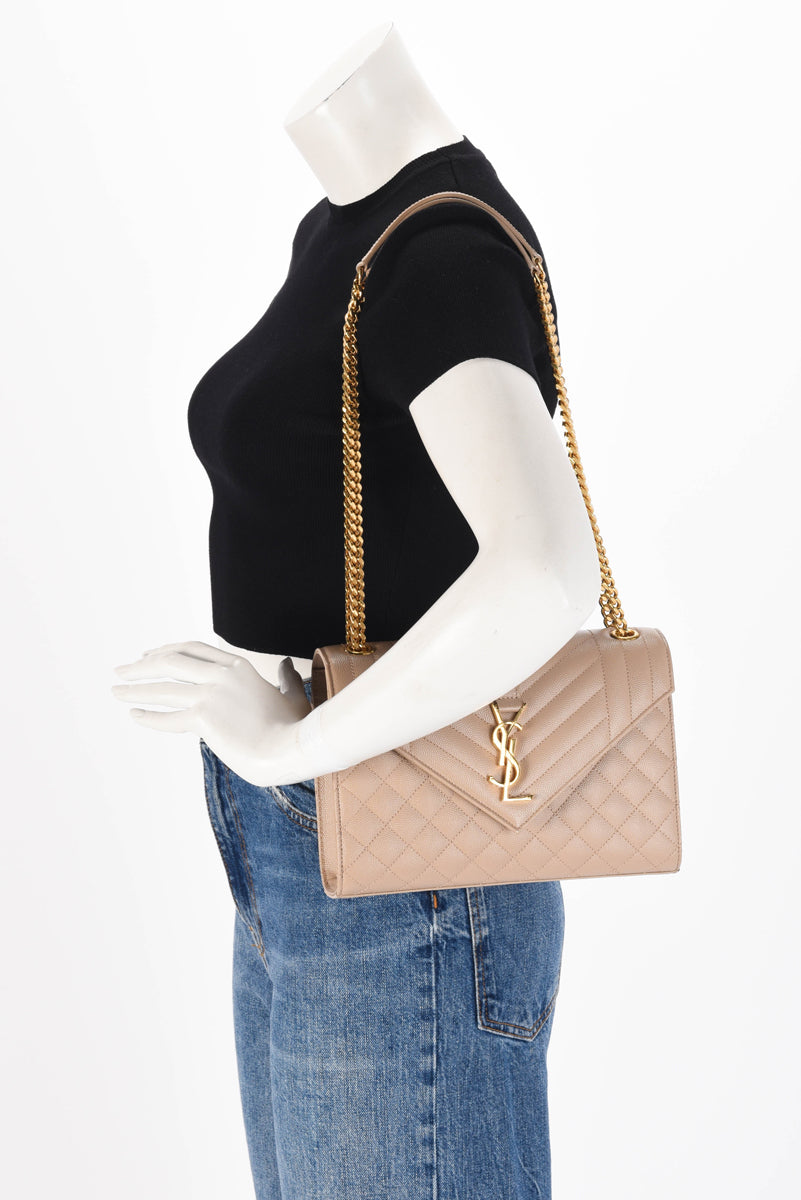 Saint Laurent Beige Grain de Poudre Mix Matelasse Medium Envelope Bag