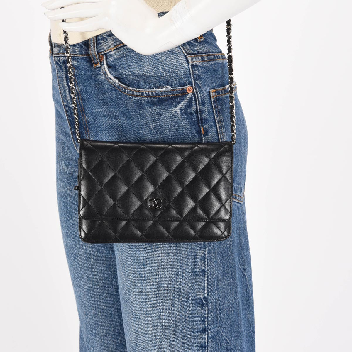 Chanel Black Quilted Lambskin Classic Wallet on Chain