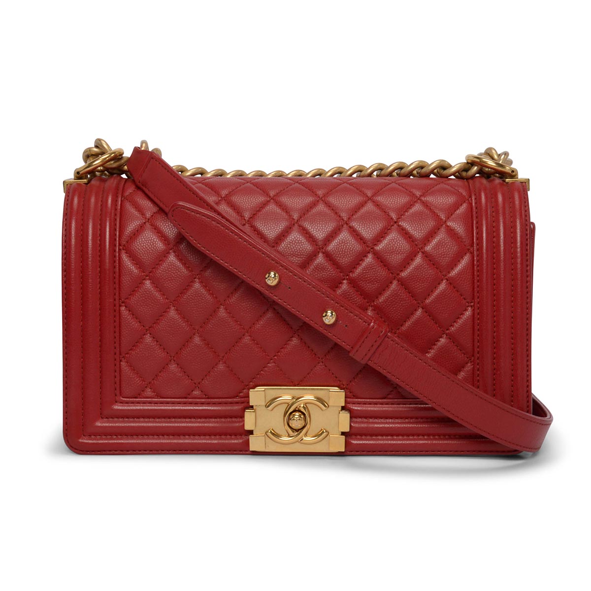 Chanel Red Quilted Calfskin Medium Boy Bag
