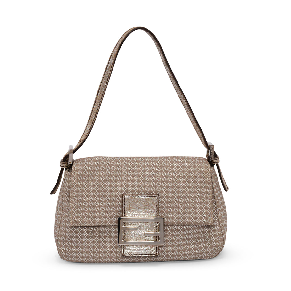 Fendi Beige & Silver Micro Zucchino Canvas Mini Baguette Bag