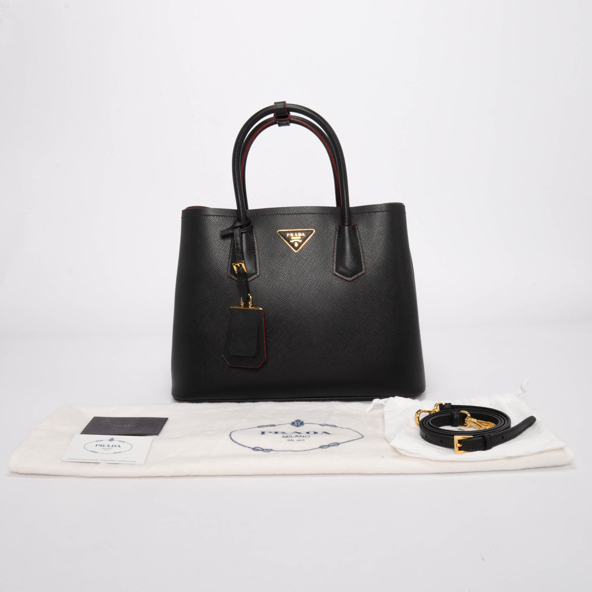 Prada Black Saffiano Cuir Medium Double Bag