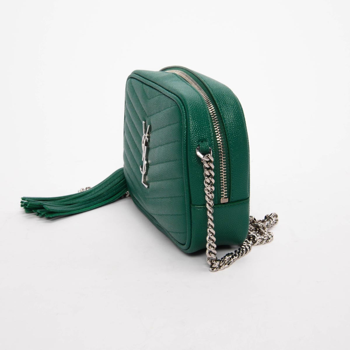 Saint Laurent Green Field Quilted Grain de Poudre Lou Mini Bag