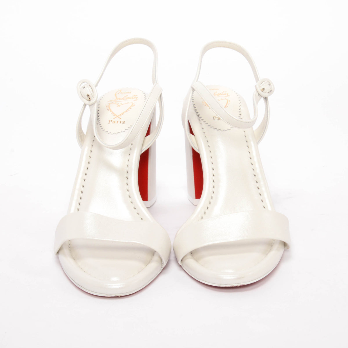 Christian Louboutin White Pearl Nappa Miss Jane Sandals 39.5