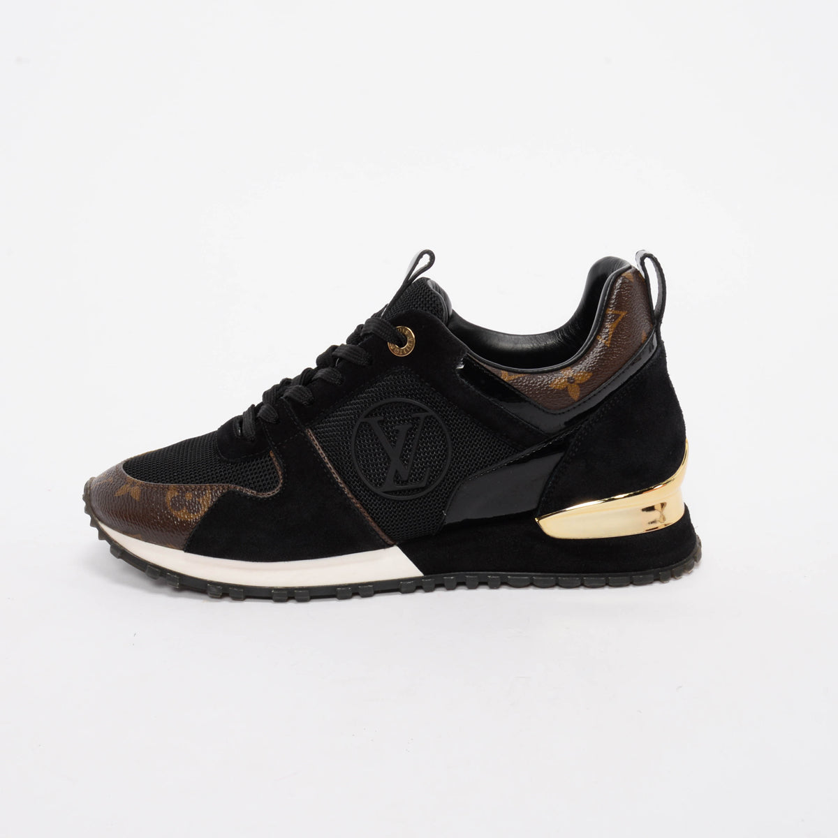 Louis Vuitton Black Suede & Monogram Run Away Sneakers 38