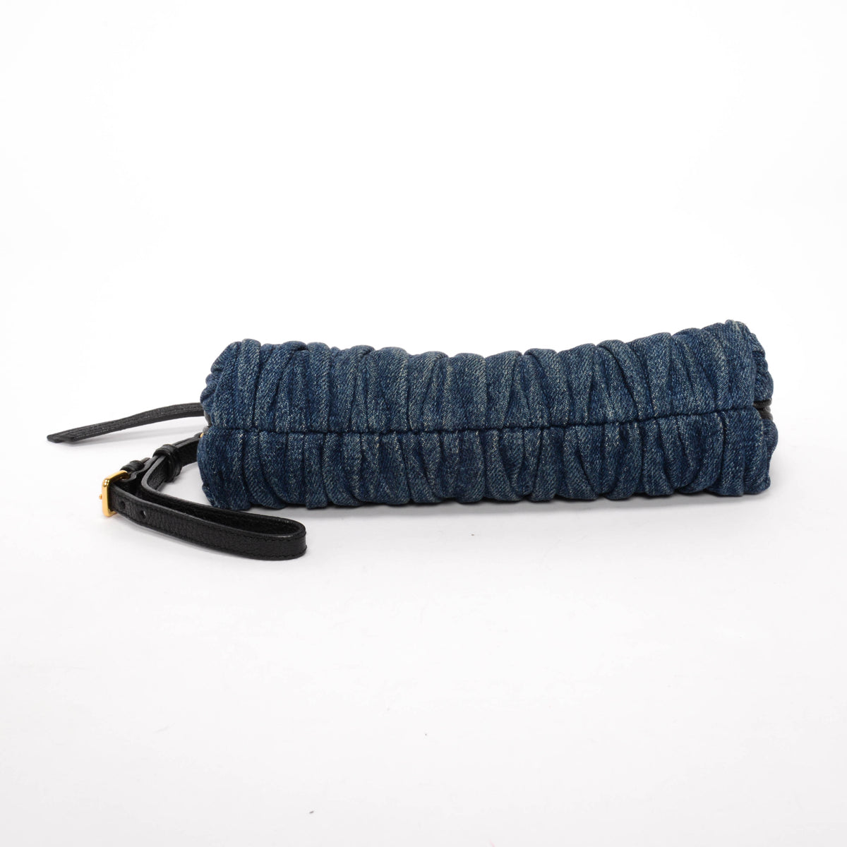 Miu Miu Washed Blue Matelasse Denim Wristlet Pouch