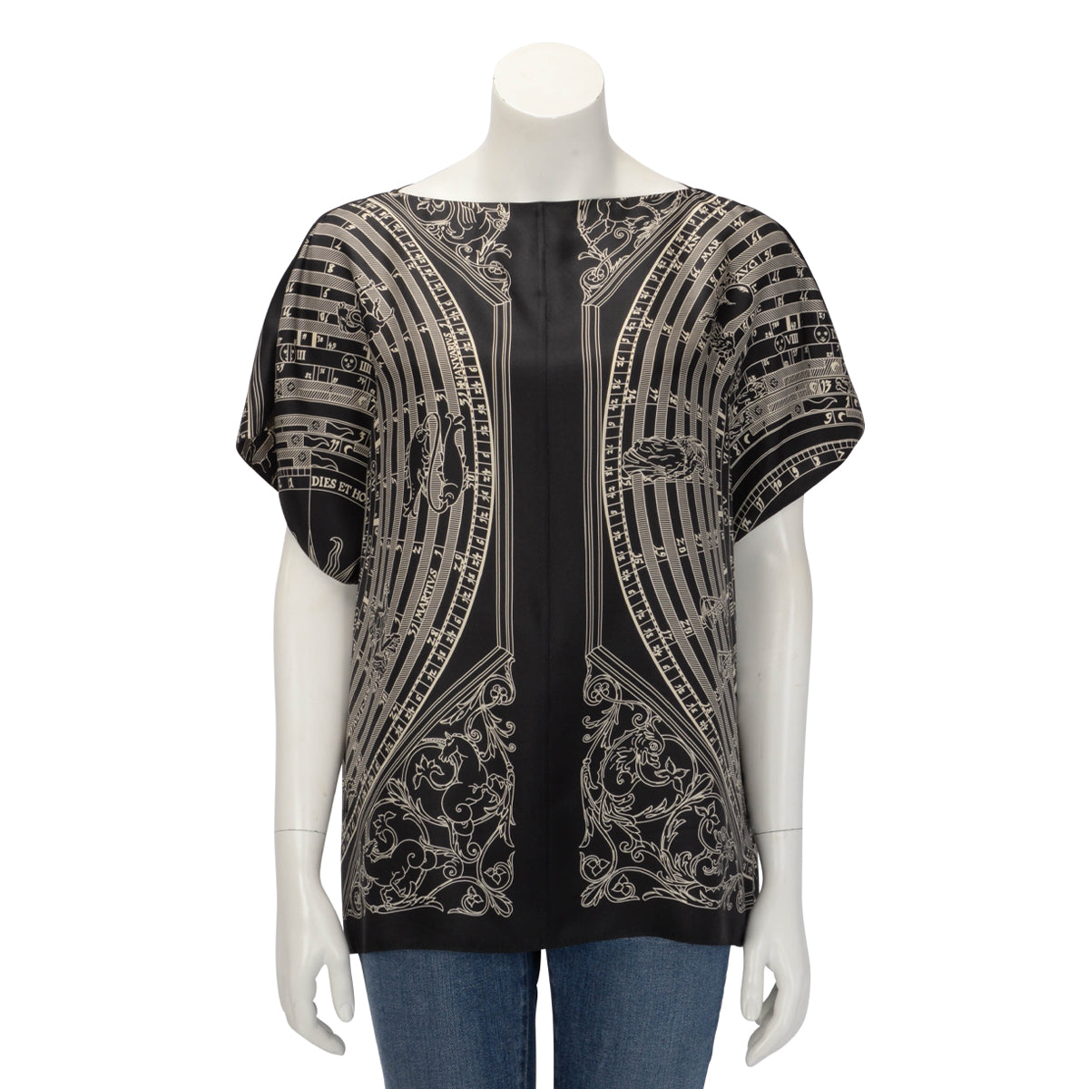 Hermes Black Silk Dies et Hore Blouse FR 38