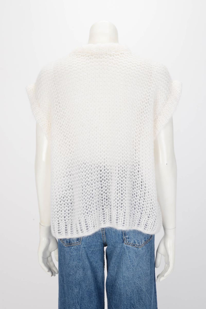 Loewe White Open Knit Anagram Sweater Vest Top S