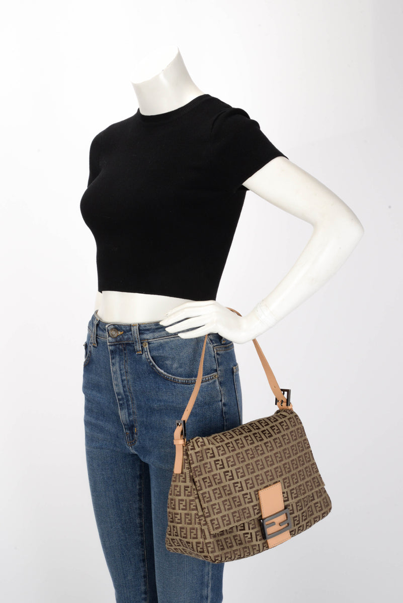 Fendi Brown Zucchino Canvas Mamma Baguette Bag