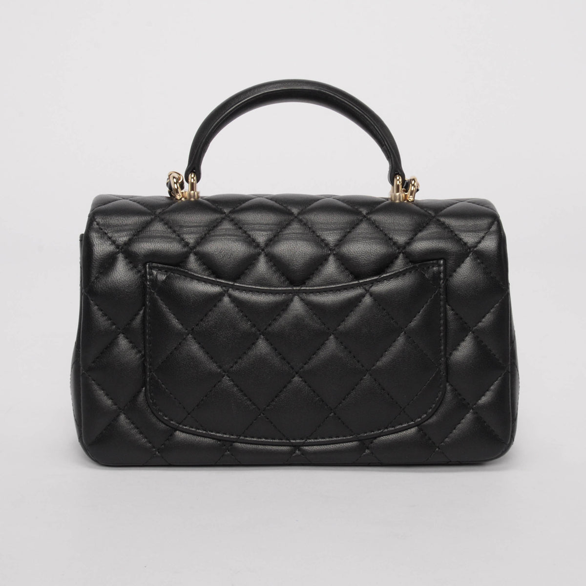 Chanel Black Lambskin Mini Top Handle Rectangular Flap Bag