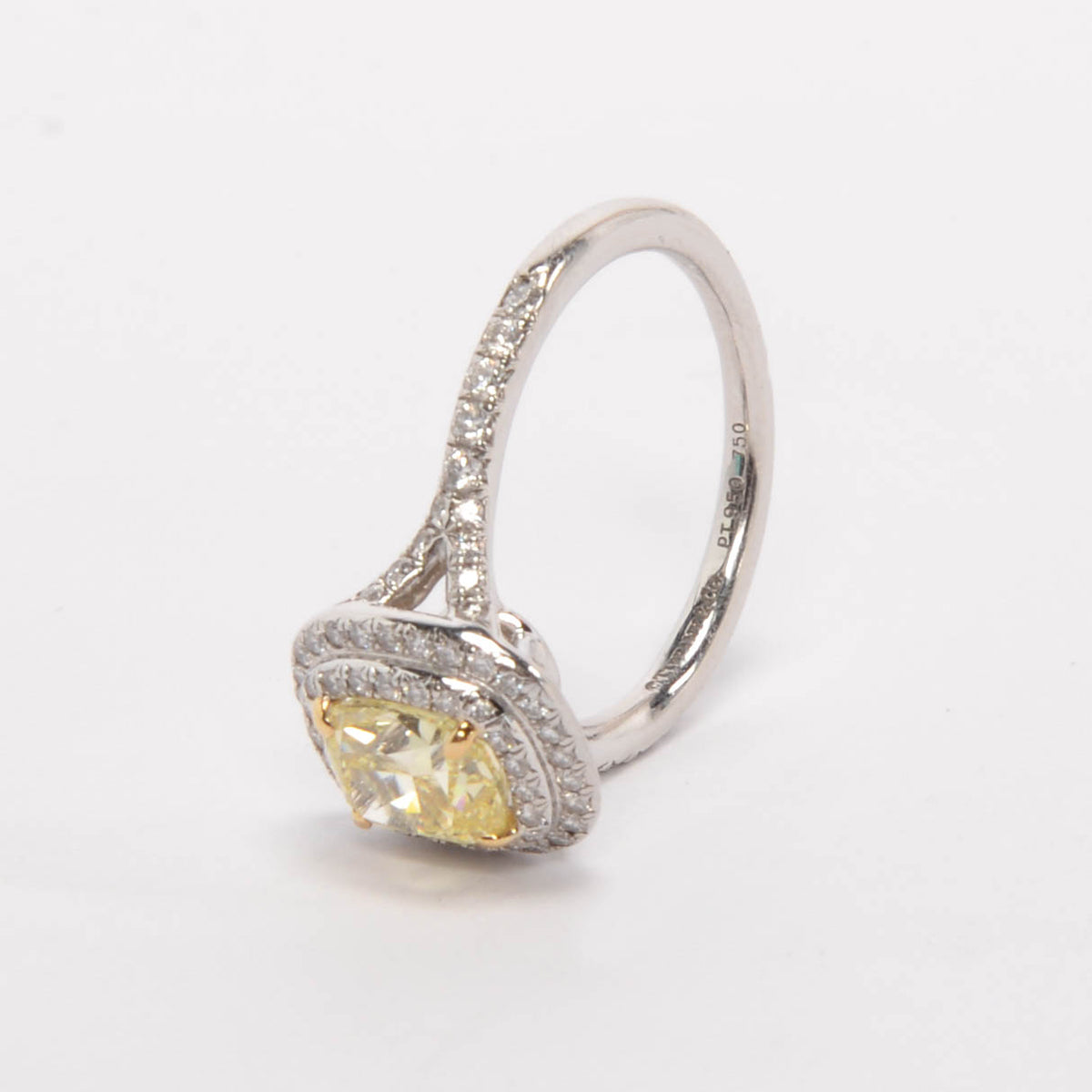 Tiffany & Co Platinum & Yellow Diamond Soleste Cushion-Cut Halo Ring