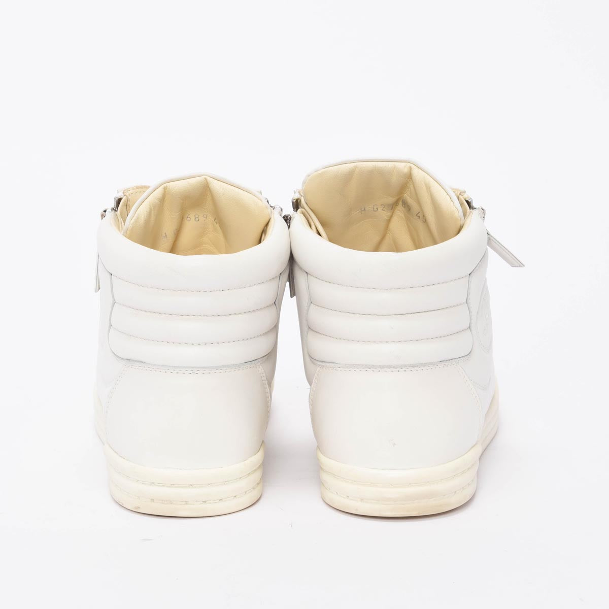 Chanel White Calfskin Side Zip High Top Sneakers 40