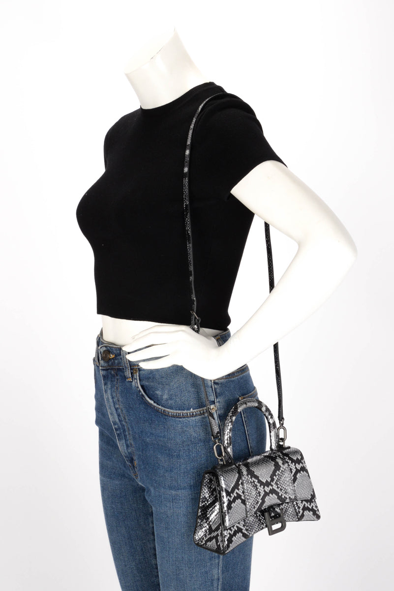 Balenciaga Silver Python Embossed Hourglass XS Bag
