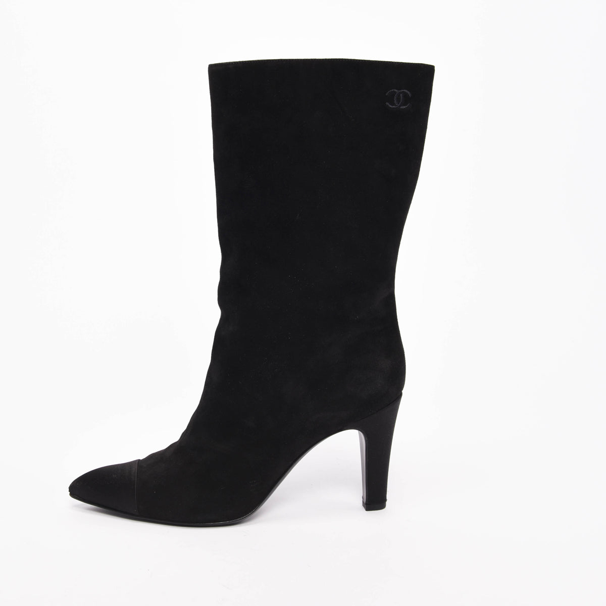 Chanel Black Suede Cap Toe Gabrielle Logo Boots 41
