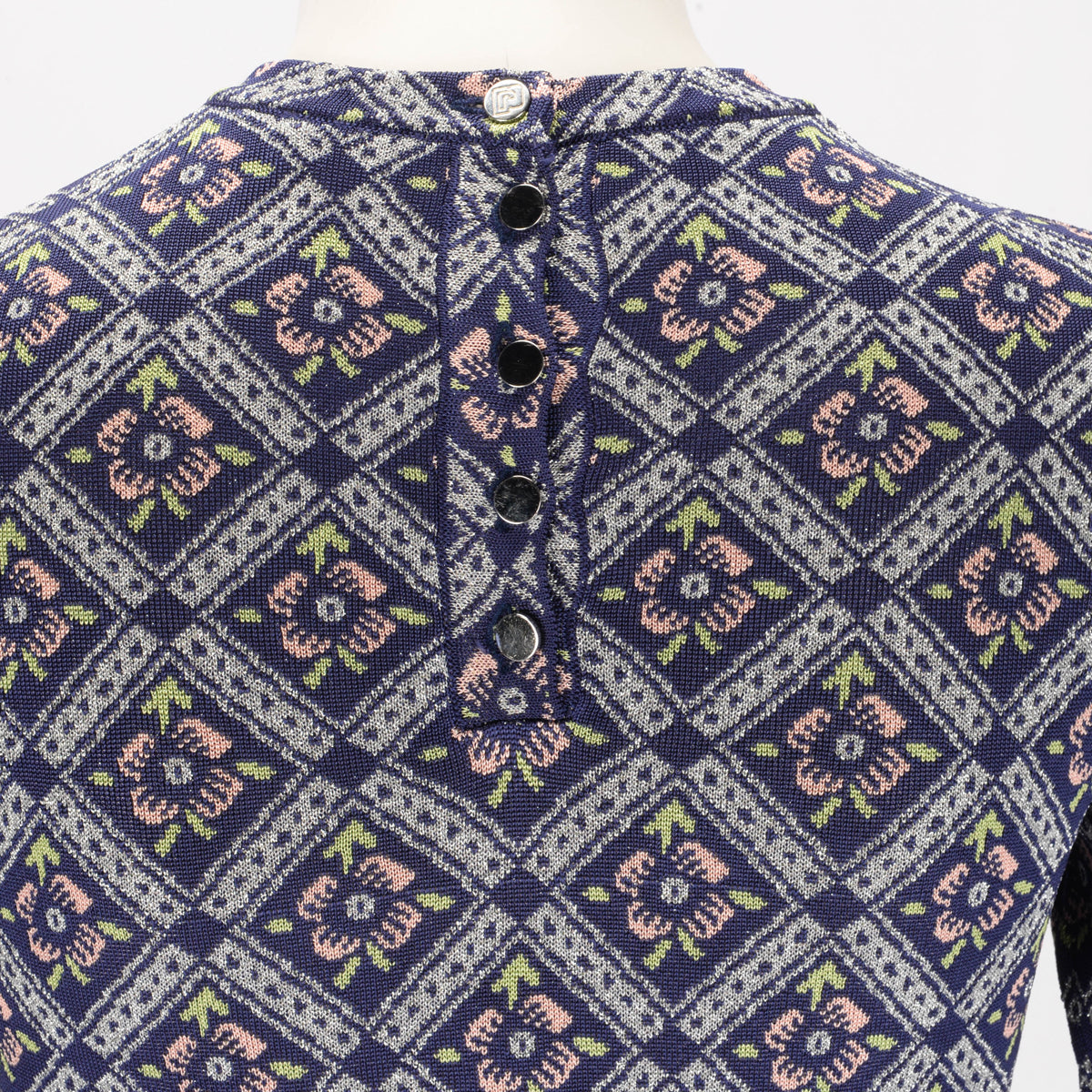 Paco Rabanne Blue Metallic Jacquard Knit Long Sleeve Top S