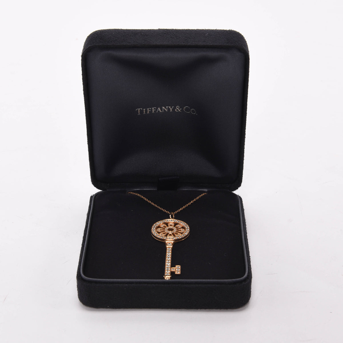 Tiffany & Co Rose Gold & Diamond Petals Key Pendant Necklace