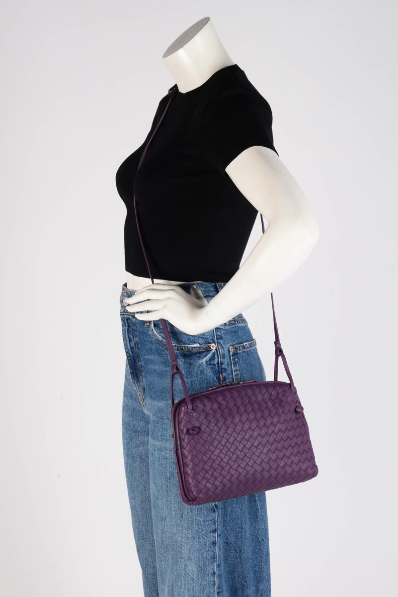 Bottega Veneta Purple Intrecciato Nodini Cross Body Bag