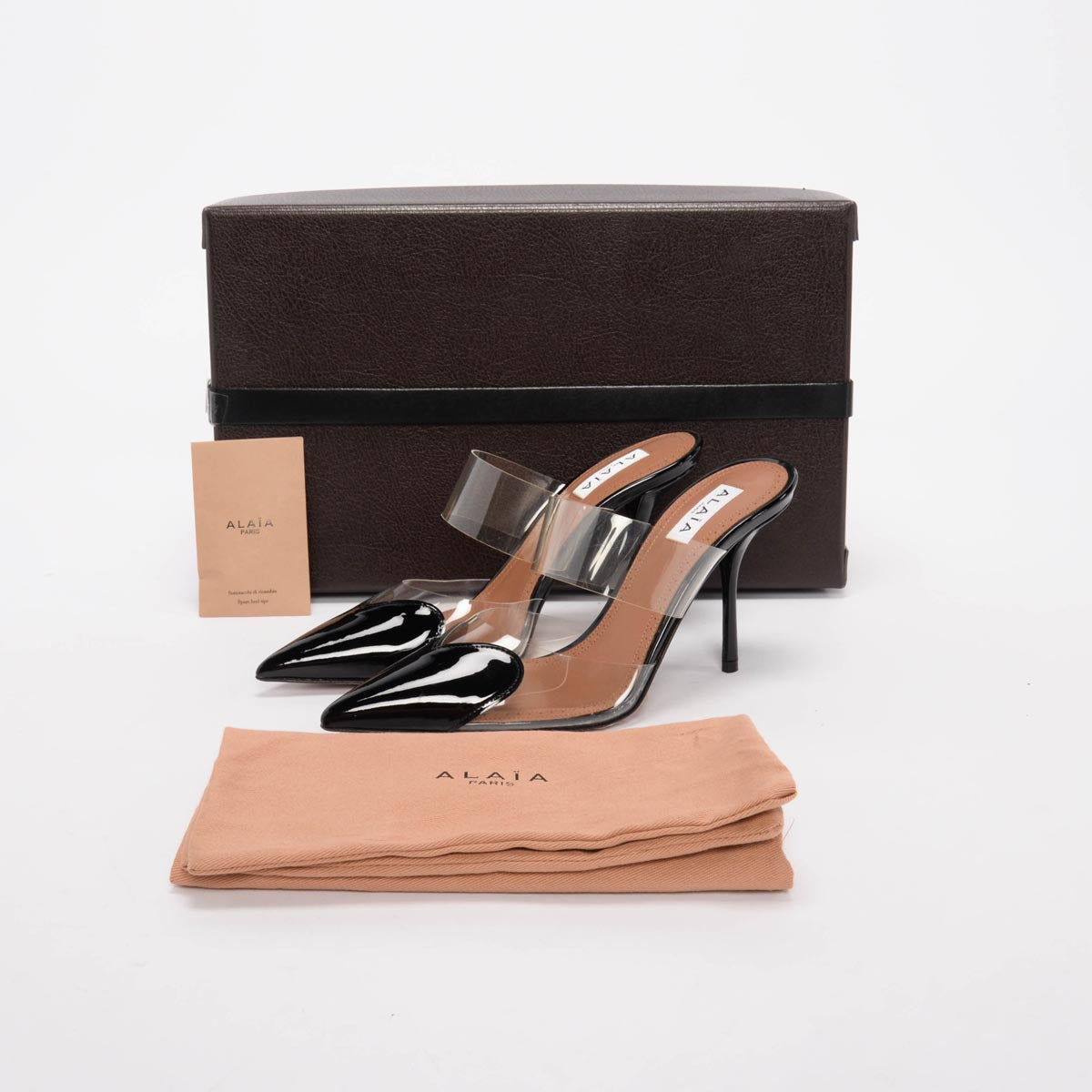 Alaia Black Patent Le Coeur Mules 37