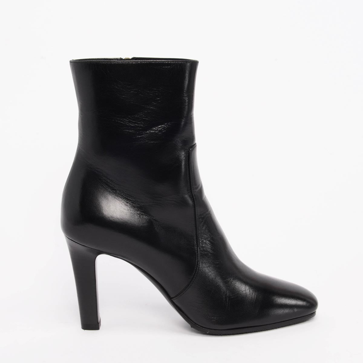 Saint Laurent Black Shiny Calfskin Jane Ankle Boots 39.5