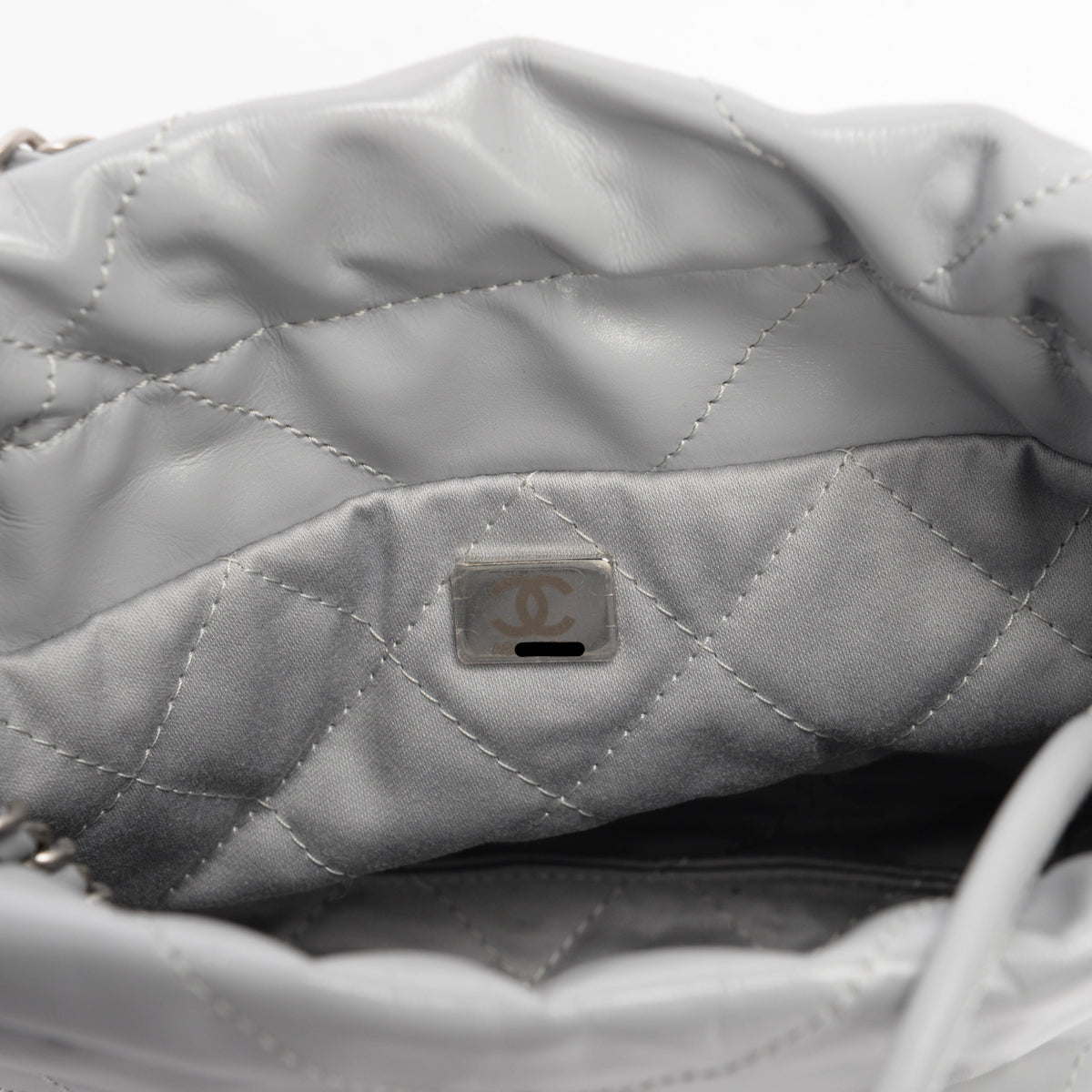 Chanel Light Grey Shiny Calfskin Mini 22 Bag