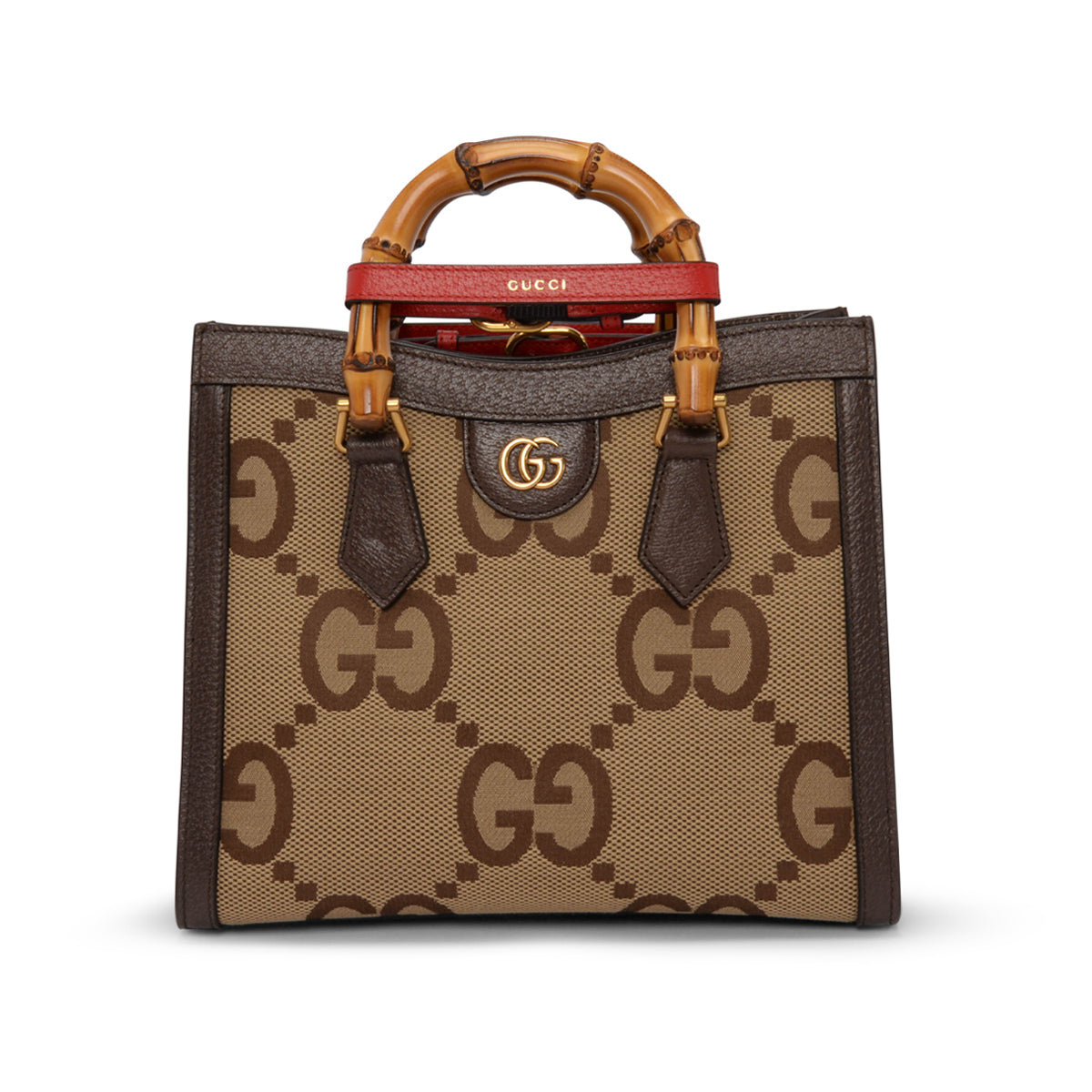 Gucci Brown Textured Dollar Calfskin Jumbo GG Small Diana Bag