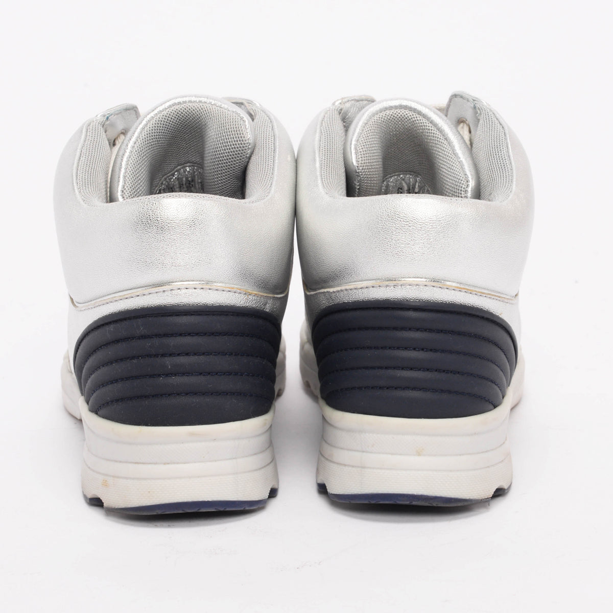Chanel Silver Metallic Leather High Top Sneakers 39