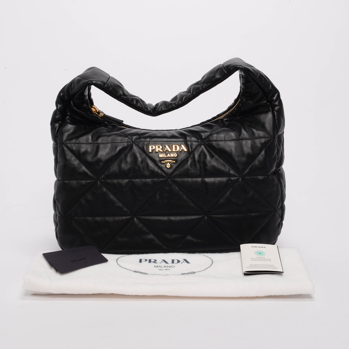 Prada Black Nappa Stitched Large Hobo Bag