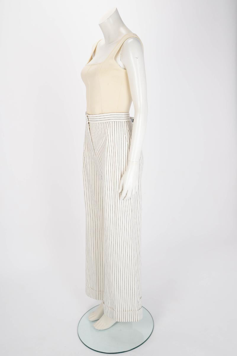 Chanel White & Black Pinstriped Wide Leg Pants FR 40