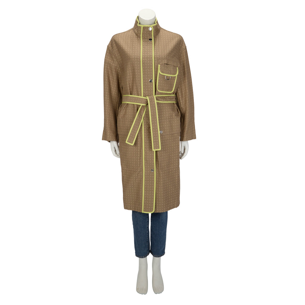 Hermes Brown Cotton Jacquard Mosaique Coat FR 40