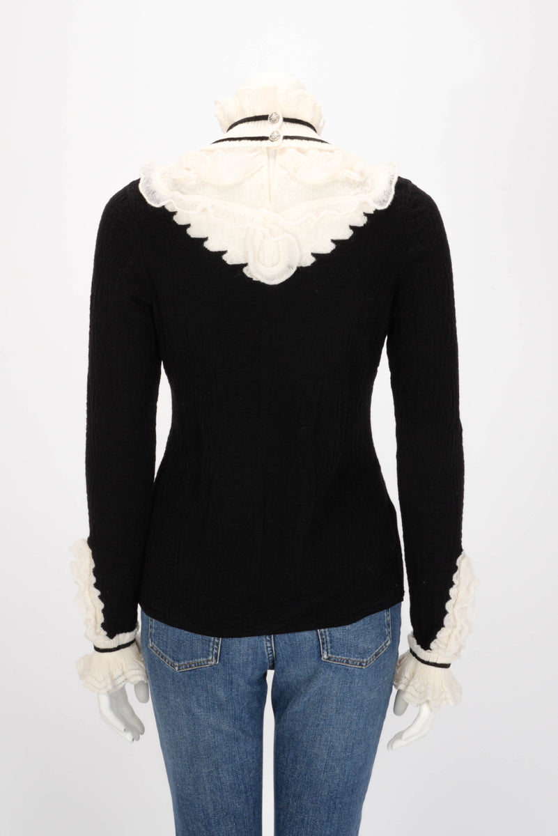 Chanel Black & White Wool Blend Paris to Salzberg Sweater FR 40