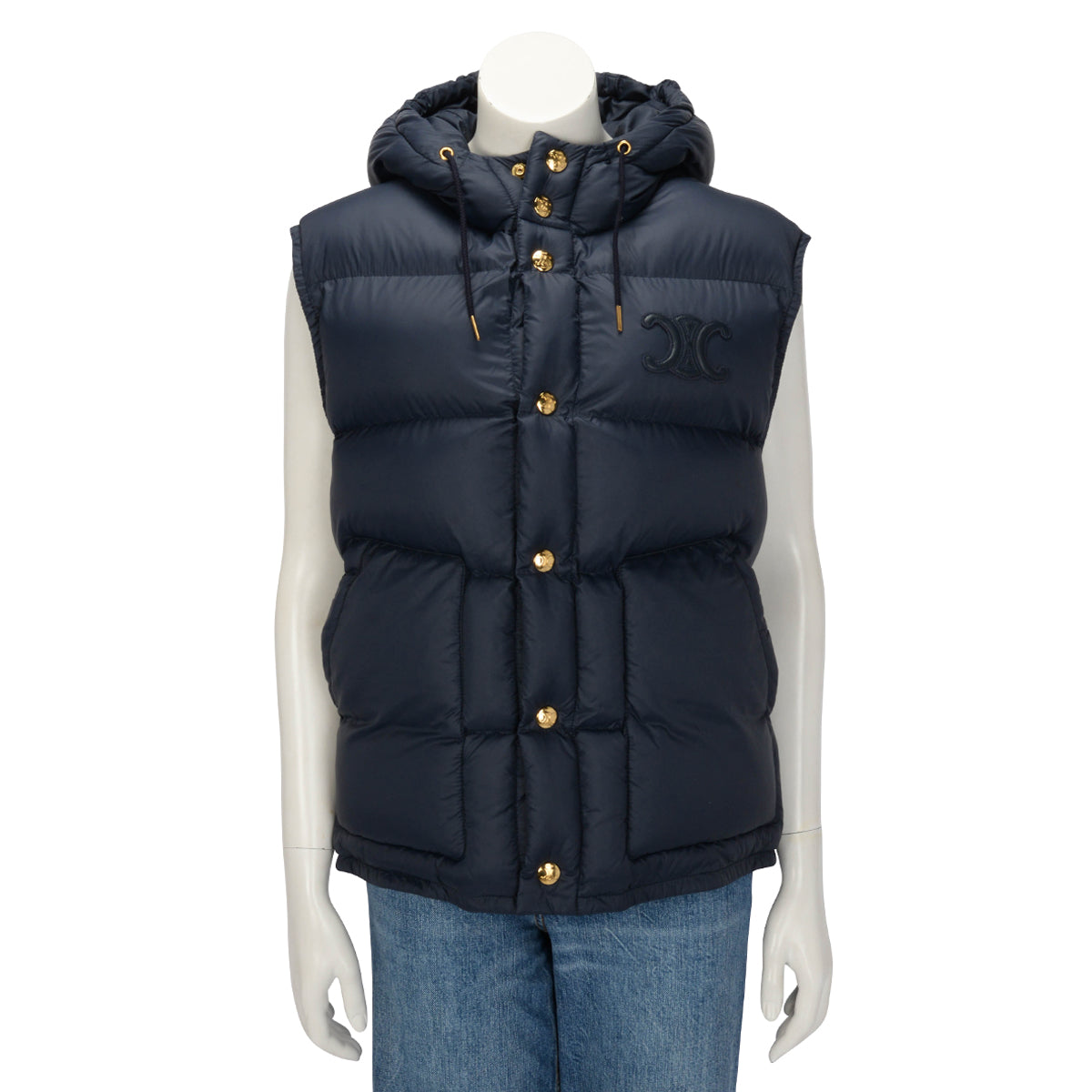 Celine Navy Nylon Oversized Sleeveless Puffer Jacket FR 40