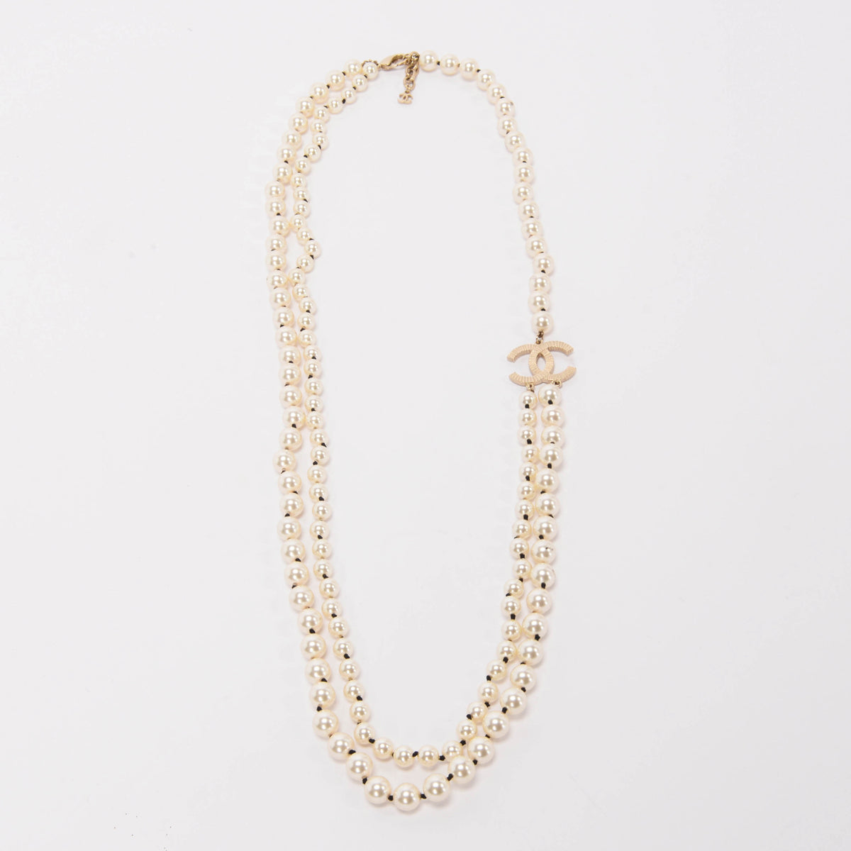 Chanel White Pearl Double Strand Necklace