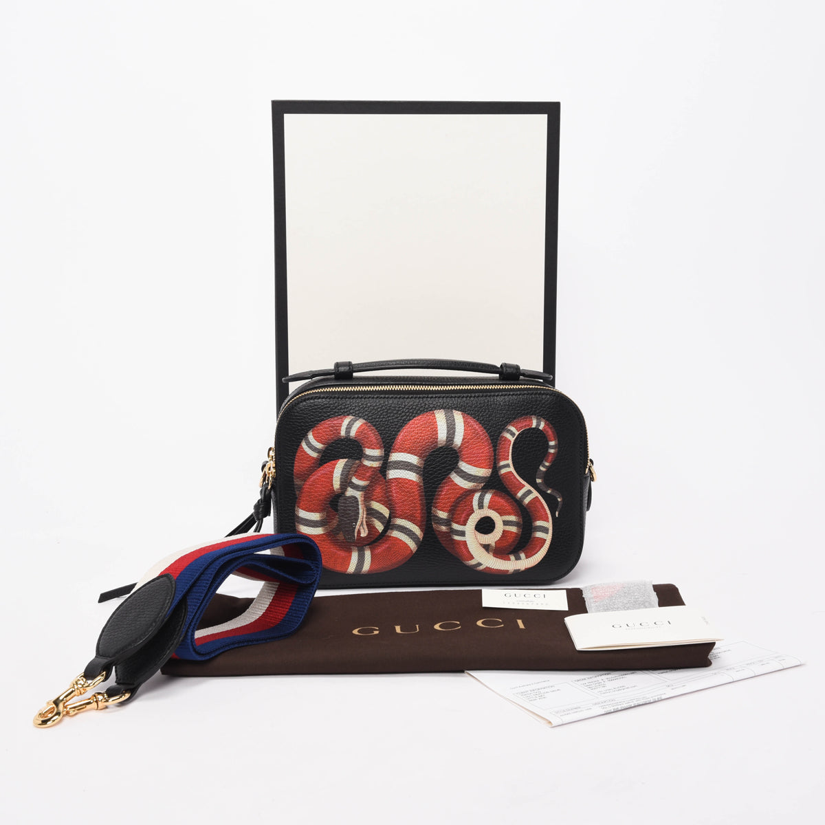 Gucci Black Grained Calfskin Sylvie Web Kingsnake Camera Bag