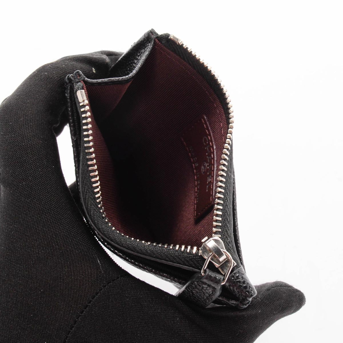 Chanel Black Quilted Caviar CC Zip Card Holder