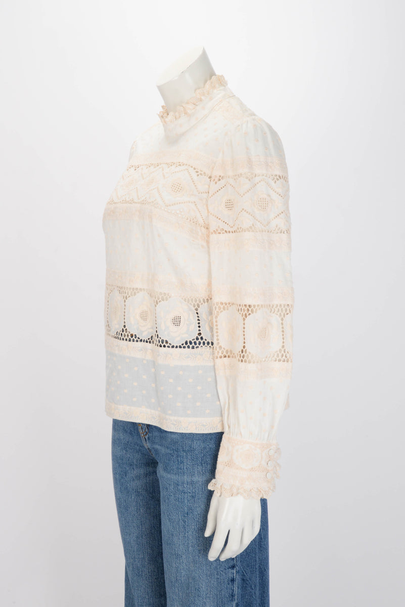 Zimmermann Ivory Cotton Floral Embroidered Blouse 3