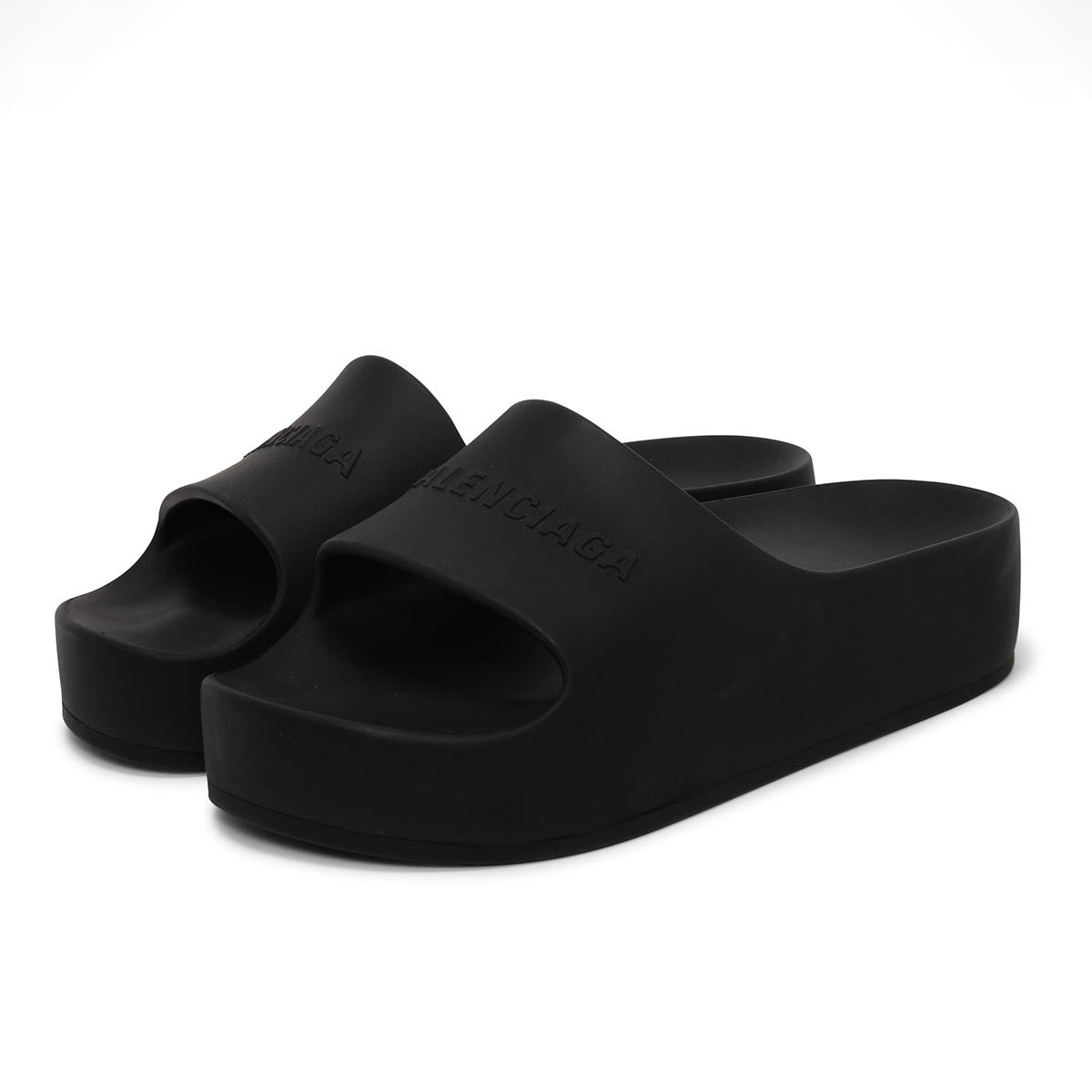 Balenciaga Black Rubber Chunky Logo Slides 38